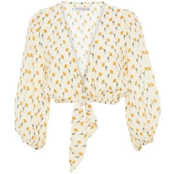 Faithfull The Brand Tie Waist‎ La Guardia Crop Top Marje Orange Floral Womens 4 - Picture 3 of 16